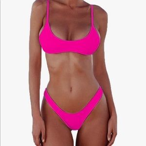 Women's Solid Scoop Neck Push up Padded Brazilian Thong Bikini Swimsuit